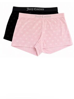 Juicy Couture Sleep Shorts Bundle Pink Black Velour Crown Rhinestone Y2K Pajama
